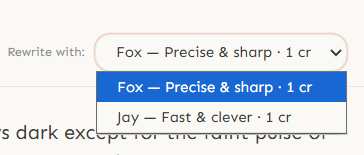 Toolbar showing model selector with Fox (Claude) and Jay (Gemini) options