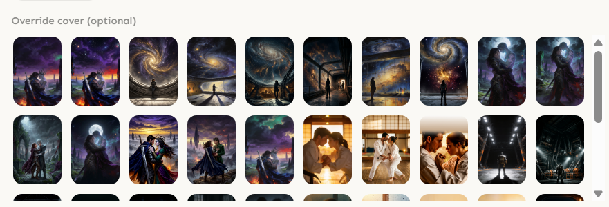 Shelf showing all generated covers for the selected project